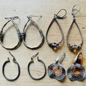 4 x Pairs of Hoop and Dangling Silver Artisan Earrings